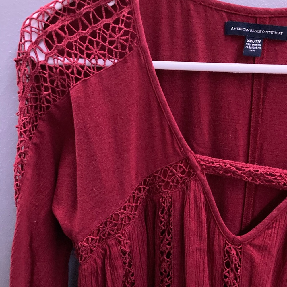 American Eagle Babydoll Dress, Lace Boho Longsleeve Peasant - Picture 8 of 10